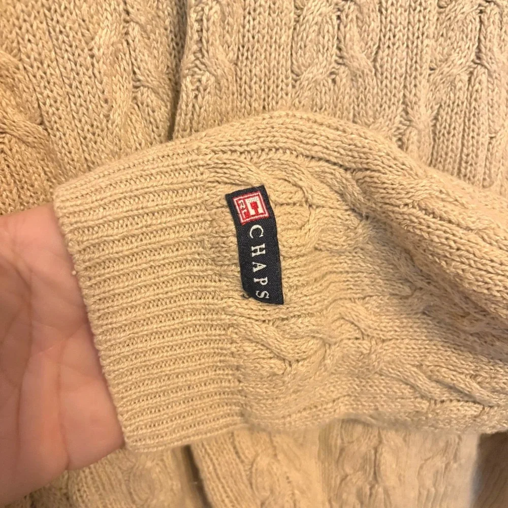 Chaps Ralph Lauren Mens M Cable Knit Fisherman Linen Cotton‎ Blend Sweater Tan